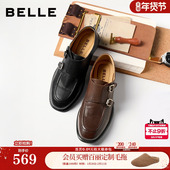 百丽植鞣牛皮孟克乐福鞋 子B3051AA6 单鞋 女26春新款 真皮黑色小皮鞋