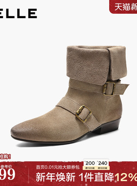 百丽复古显瘦时装靴子女2025冬新商场同款西部中筒靴BFB62DS5