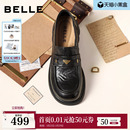 深口单鞋 百丽元 复古英伦风羊皮黑色小皮鞋 女新款 E9L1DA预 宝乐福鞋