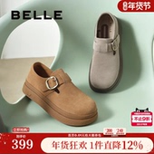 百丽女鞋 D4V1DAM5 休闲乐福鞋 子复古厚底增高全包勃肯鞋 新款