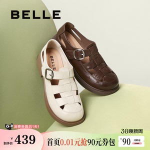 百丽复古透气罗马凉鞋女夏季新款包头厚底猪笼单鞋D5H1DBK5