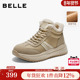 百丽女鞋 厚底雪地靴休闲短靴E5V1DDD5 棉鞋 复古高帮加绒阿甘鞋 冬季