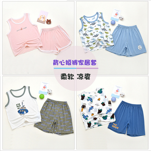 威奇猫男童女童儿童夏季背心短裤套装家居服套装莫代尔