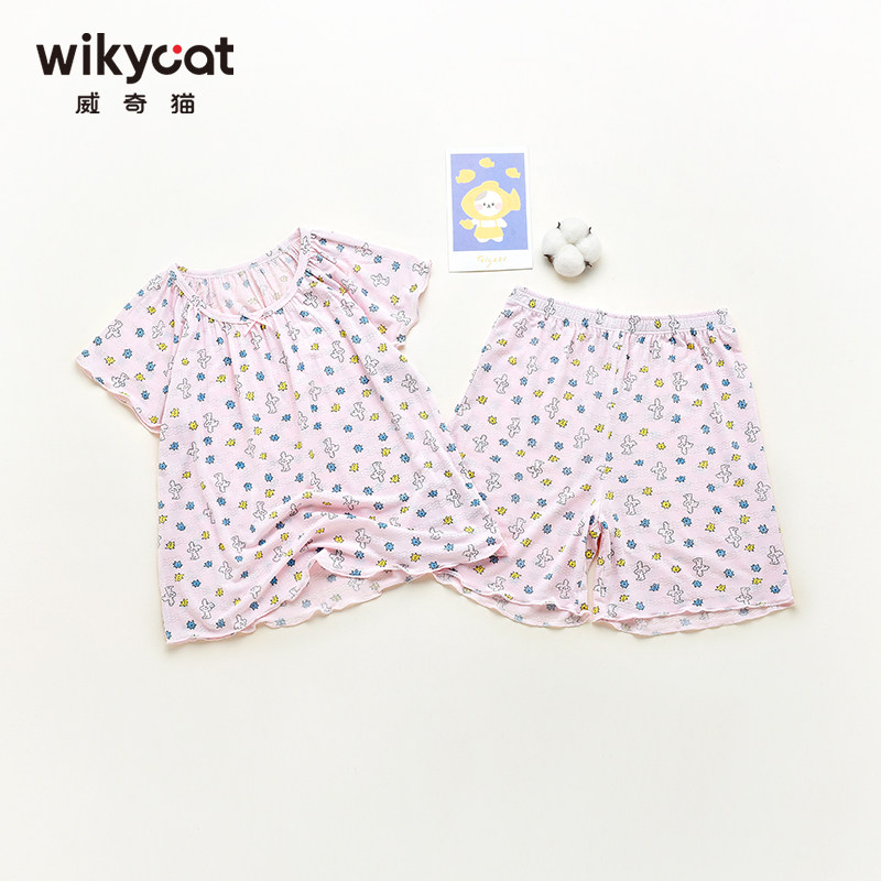 26新品威奇猫新品夏款莫代尔女童薄款家居服背心短裤网面超柔图片