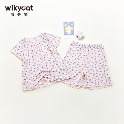 26新品威奇猫新品夏款莫代尔女童薄款家居服背心短裤网面超柔