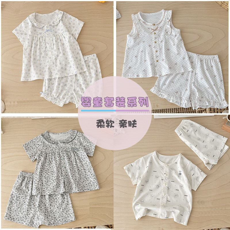 2026新款威奇猫夏季婴童套装开衫纯棉薄款短袖短裤套装图片