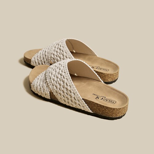 巨软！巨舒适！交叉带针织凉拖鞋