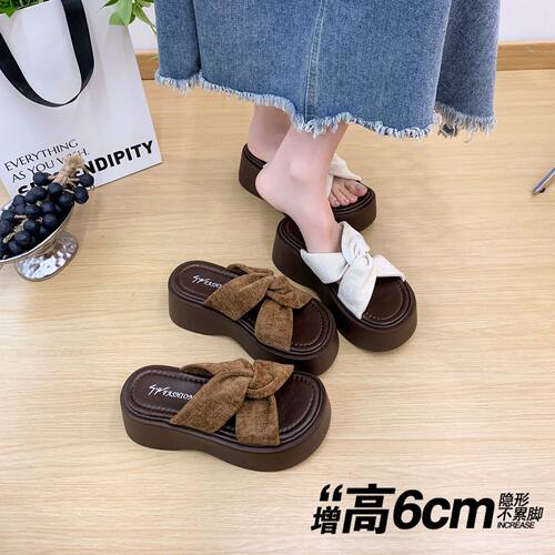 【6CM厚底增高】一字凉拖鞋女鞋