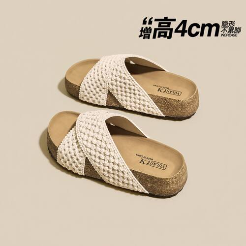 【4CM勃肯软木厚底】交叉带凉拖