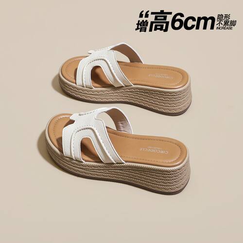 赵露思同款一字草编6CM增高凉拖