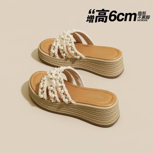 6CM坡跟增高！坡跟一字凉拖鞋女