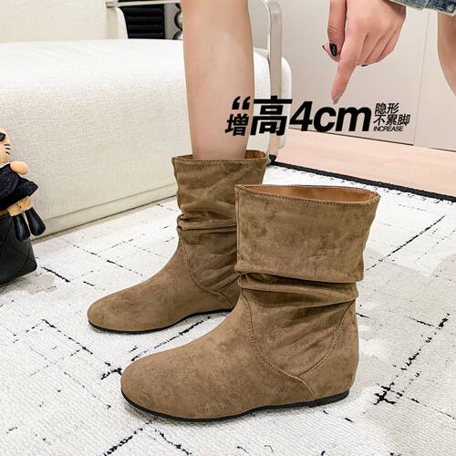 隐形增高4CM！显瘦褶皱堆堆短靴