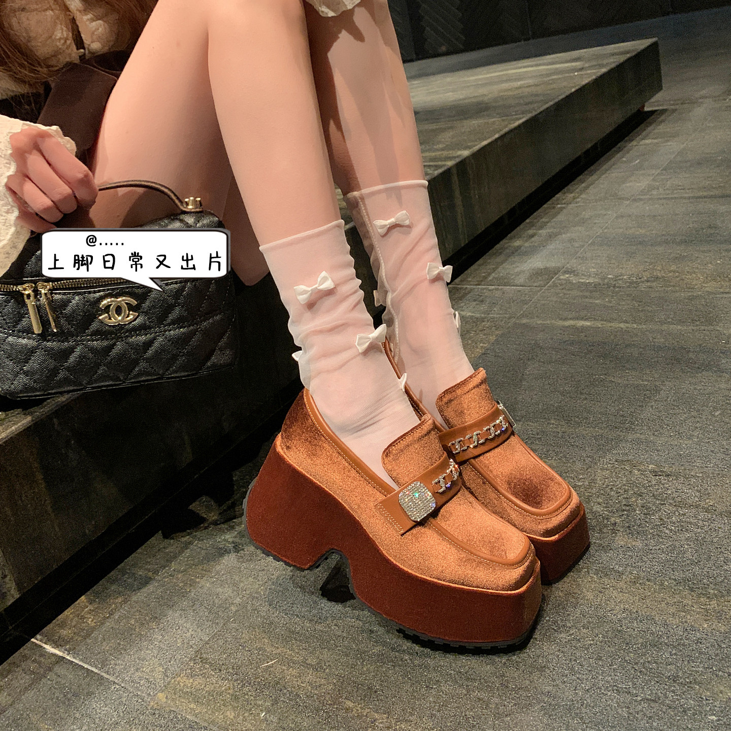 厚底深口小皮鞋女单鞋2026早春新款金丝绒小个子防水台坡跟乐福鞋,女鞋,深口单鞋,淘宝优惠券,粉丝福利购,淘宝优惠卷