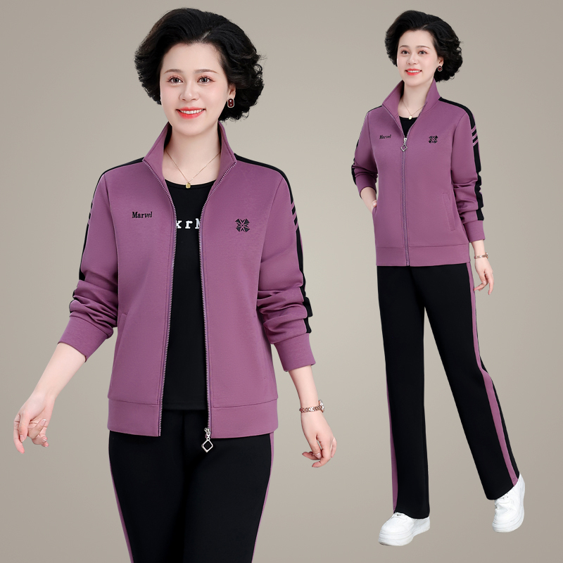 妈妈运动服套装春秋大码中年女式两件套中老年人春装外套2024新款