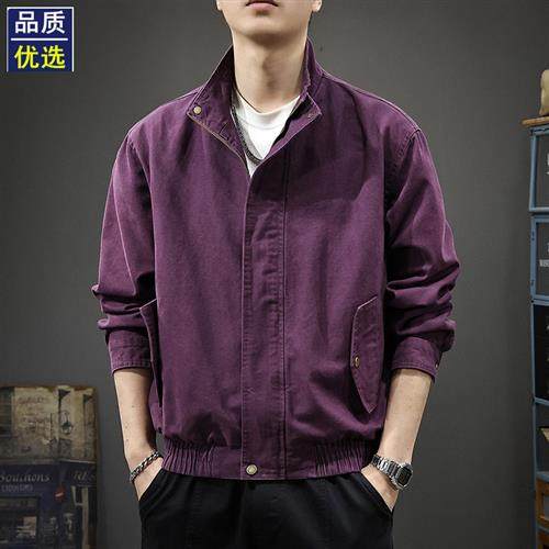 2025年春秋新款纯棉工装夹克男休闲宽松百搭潮牌春季字母印花外套