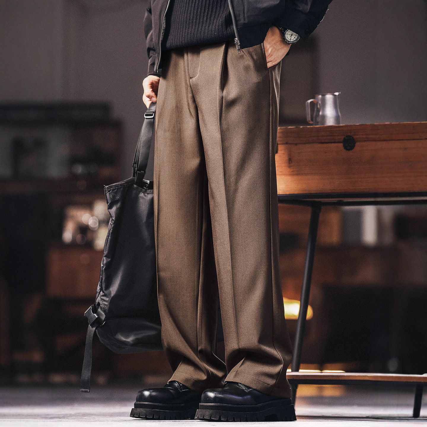 美式复古垂感直筒西裤男