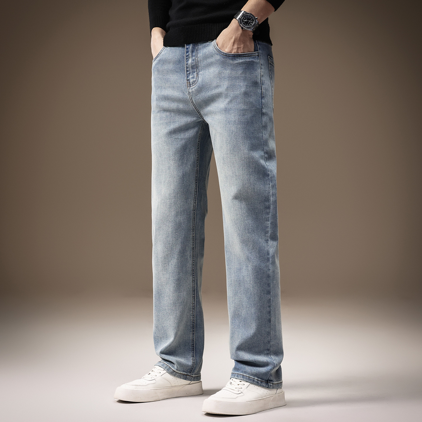 日系复古直筒牛仔裤男夏款