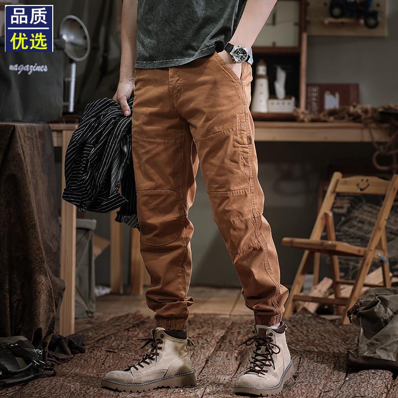 美式复古水洗潮牌男士休闲裤秋季户外机能工装哈伦裤修身束脚长裤