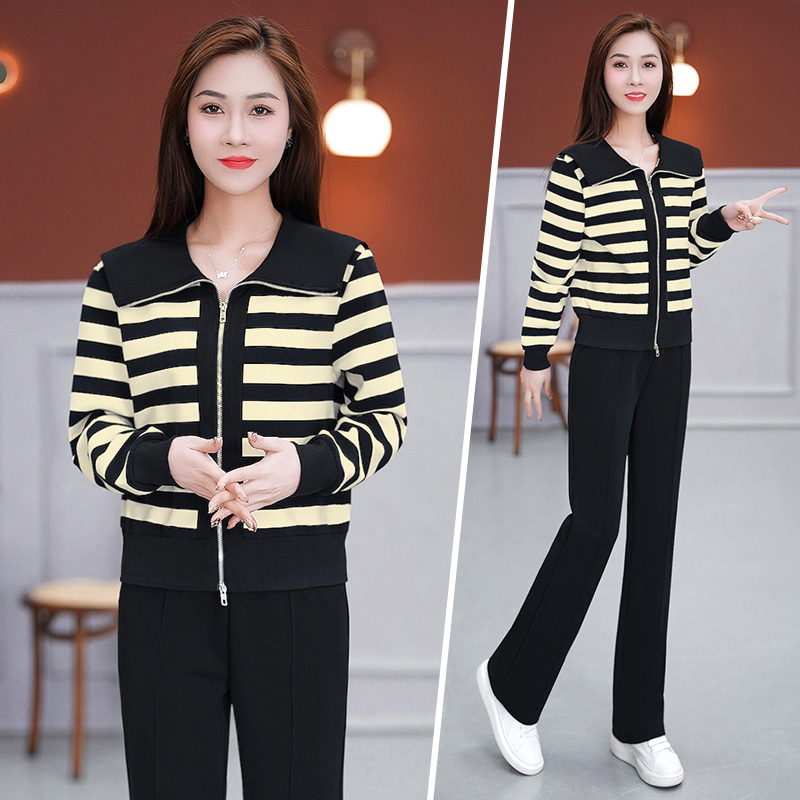 秋季运动服套装女士中年时尚洋气立领外套显瘦休闲卫衣两件套春秋