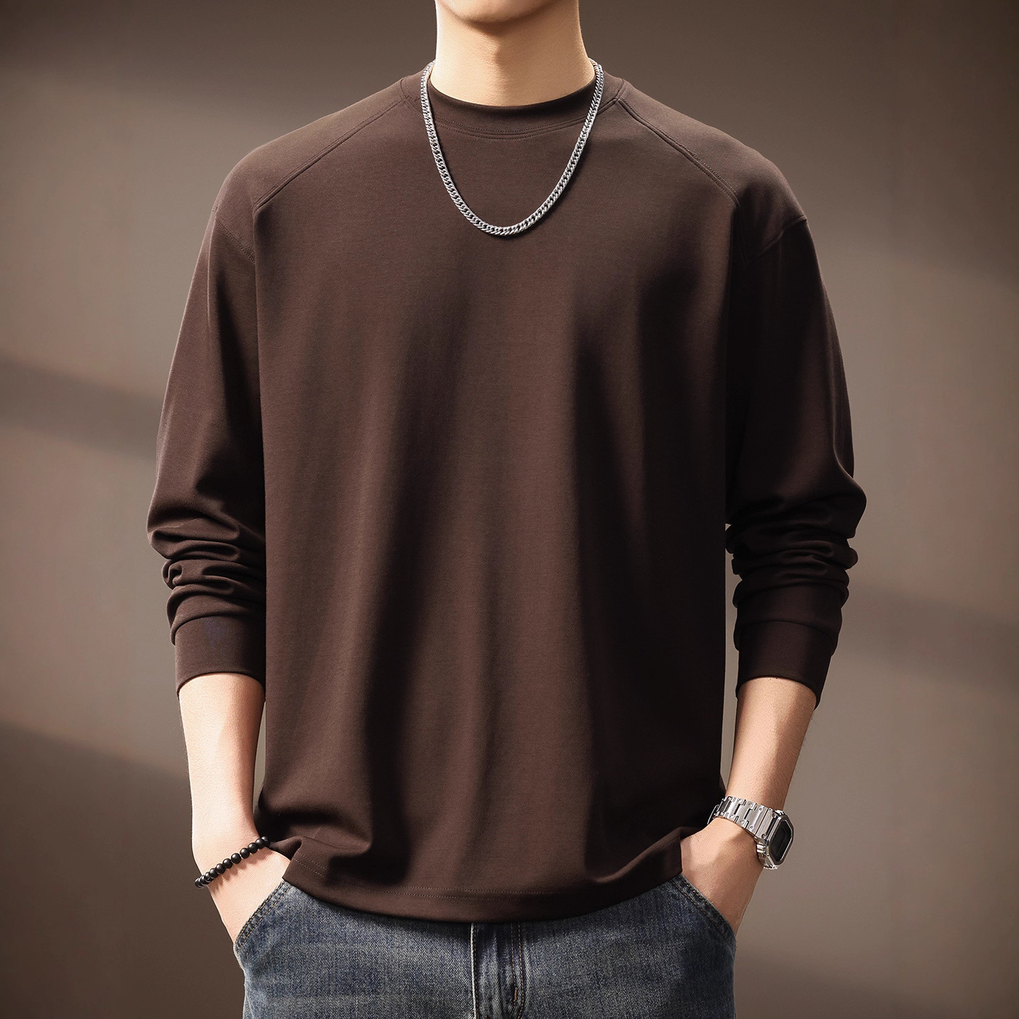 美式复古天丝重磅卫衣男