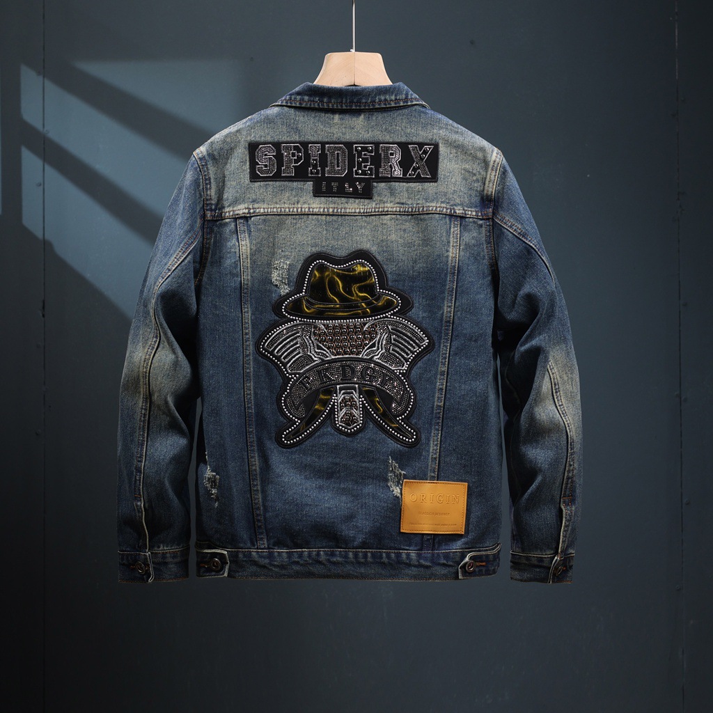 男士秋冬帽子皮水洗牛仔外套男春秋季工装夹克休闲帅气翻领外衫衣