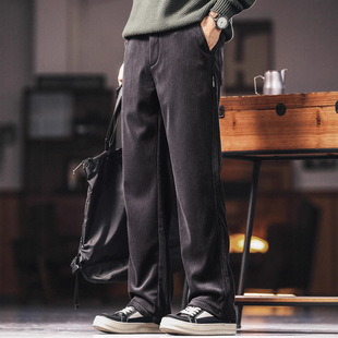 美式重磅细条纹灯芯绒休闲裤加绒秋冬款雪尼尔直筒锥形裤子