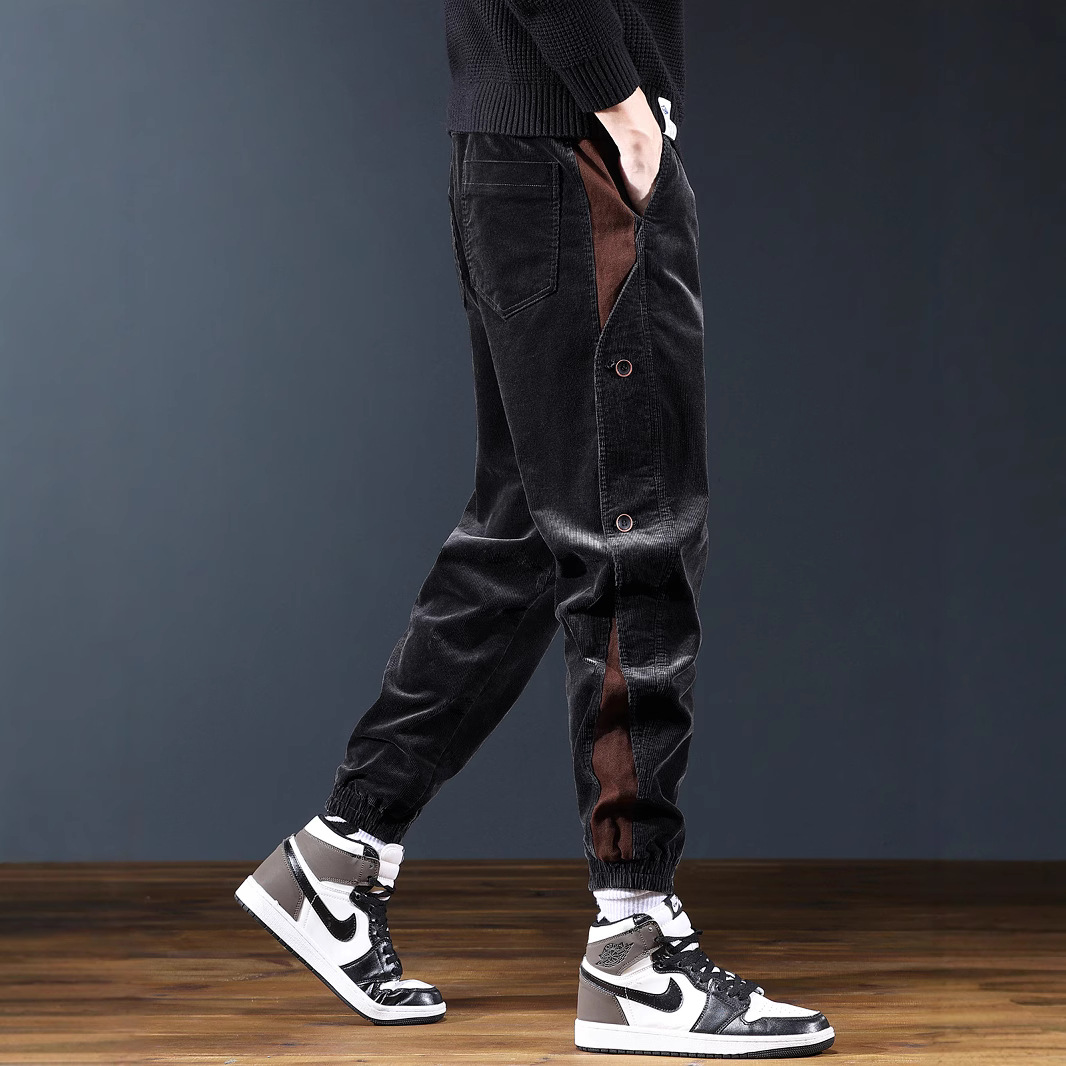 雷茨高端拼接灯芯绒男裤