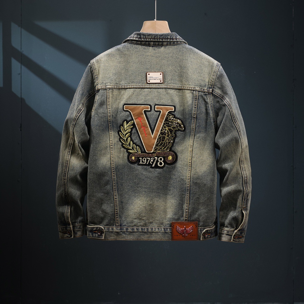 高端复古牛仔男夹克外套