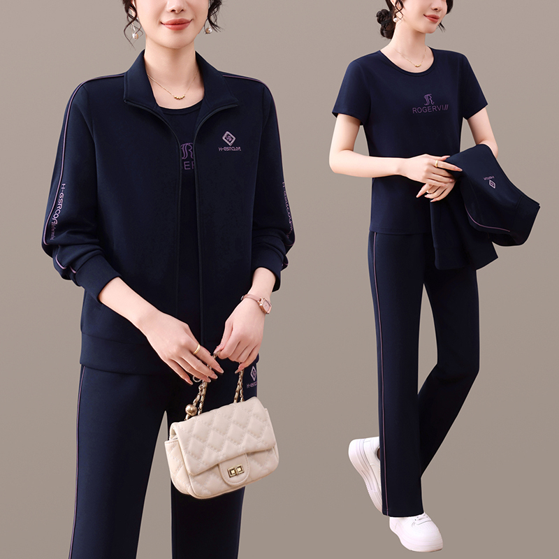 休闲运动套装女春秋新款时尚宽松洋气中年女士卫衣外套减龄三件套