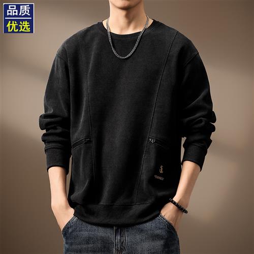 高端肌理感重磅拉链圆领卫衣男秋冬加绒潮牌宽松休闲长袖外套上衣