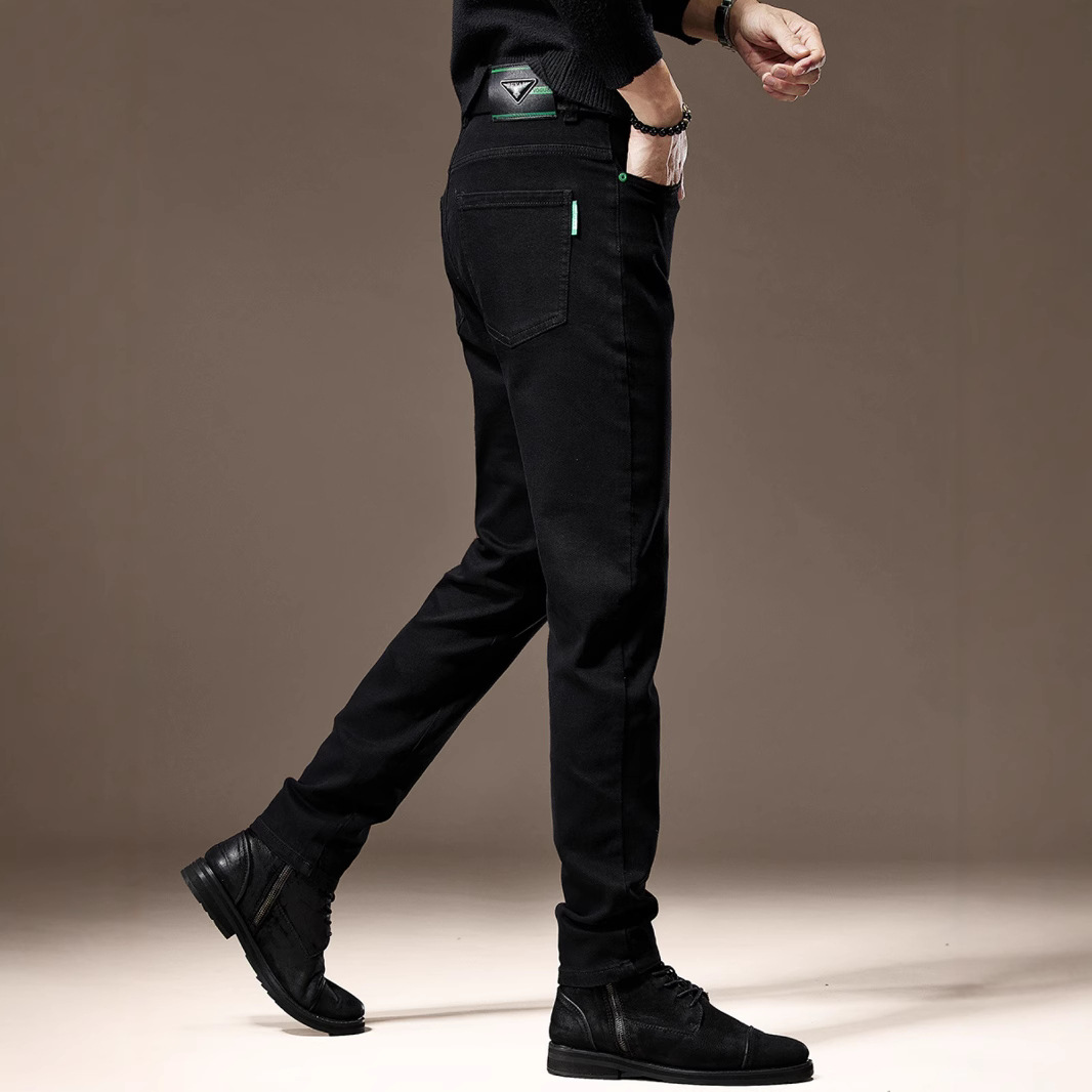 高端纯黑色弹力牛仔裤男修身小脚秋季新款韩版潮流显瘦休闲裤子男