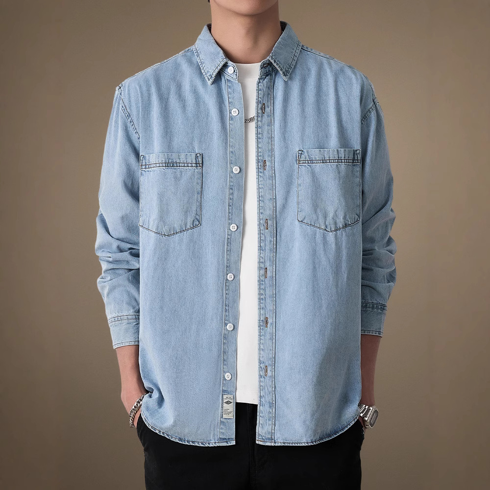 浅蓝牛仔衬衫男春装休闲外套