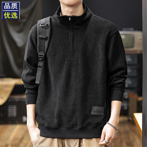 美式重磅灯芯绒卫衣男2024秋冬新款加绒保暖长袖打底衫男款衣服潮