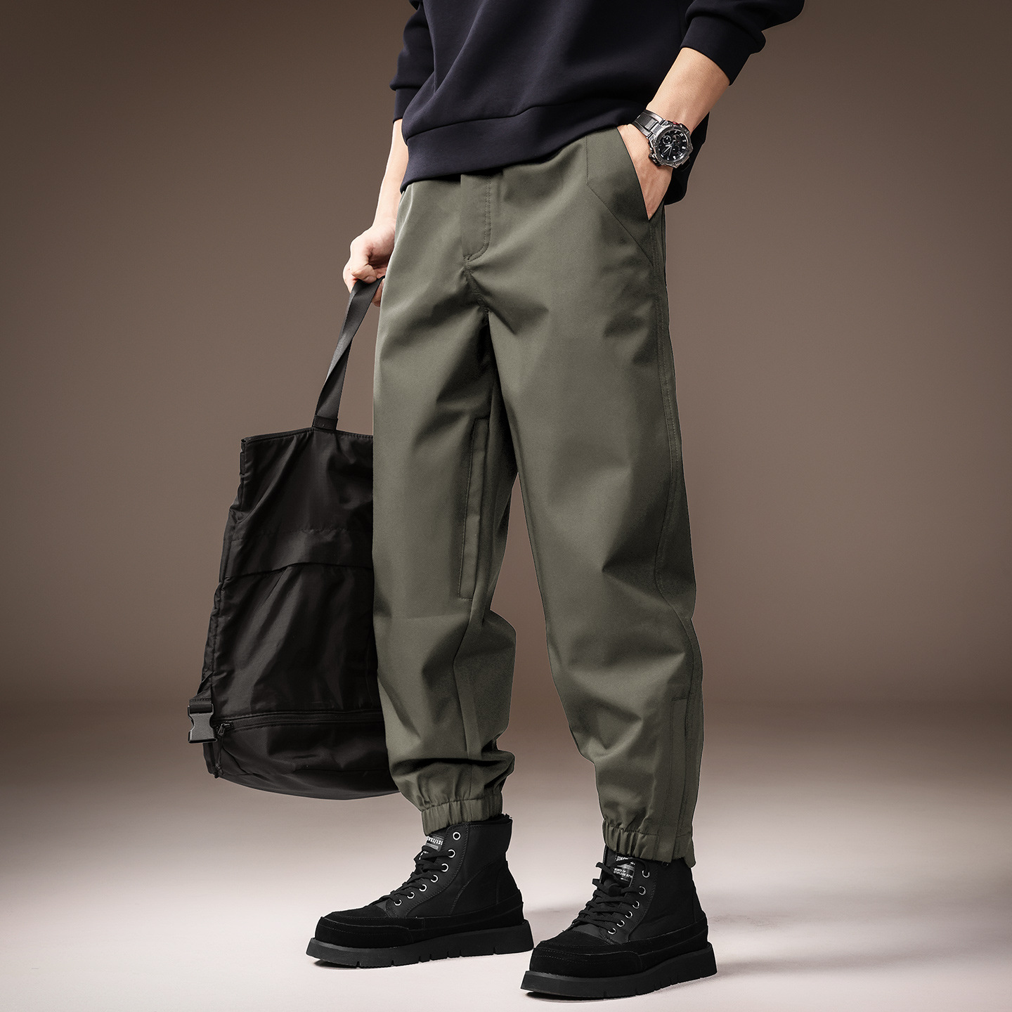 高端美式复古户外工装裤子男秋季新款宽松登山冲锋束脚男士休闲裤