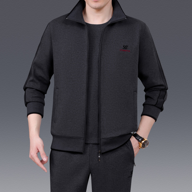 中老年男士运动服服装爸爸运动服休闲运动套装中年棉质宽松三件套
