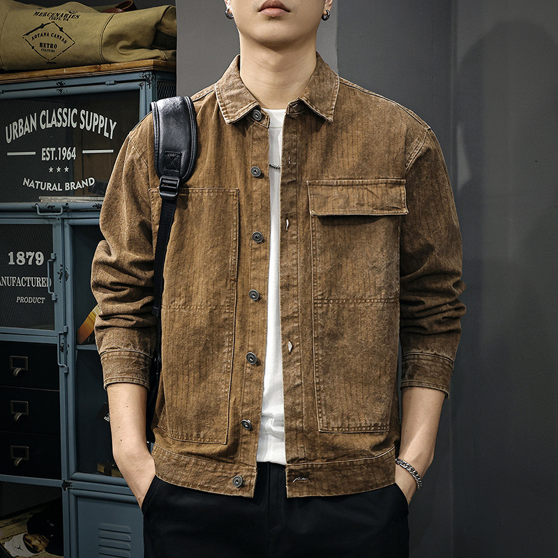 重磅印花牛仔工装夹克男外套