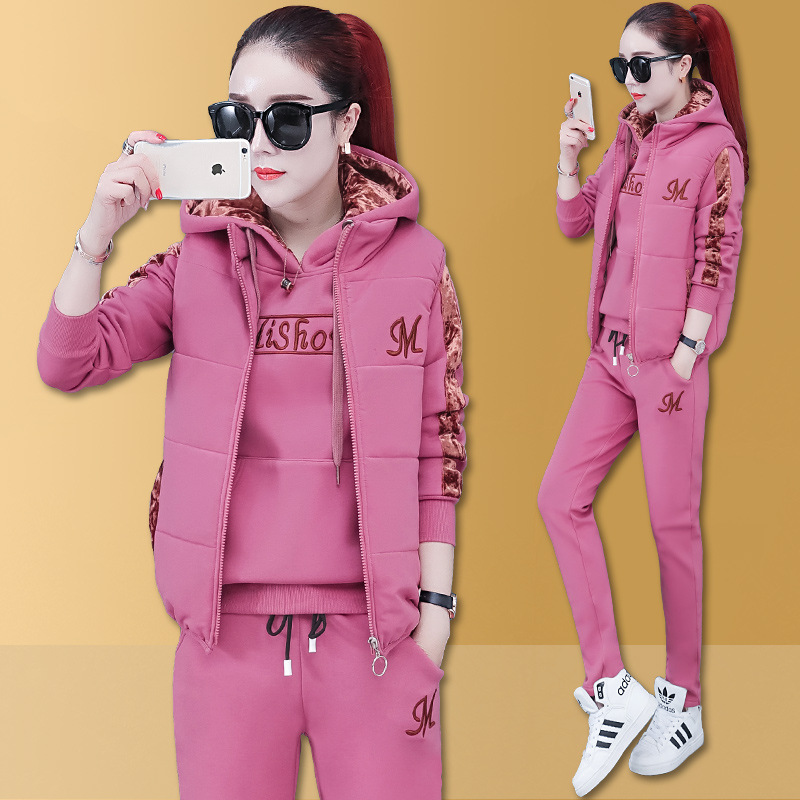 运动服套装女冬季加绒女士卫衣三件套加厚时尚洋气女装22休闲装