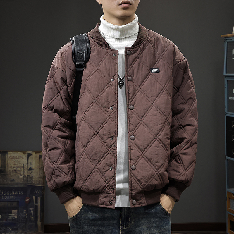 美式菱形格加厚棉衣男外套