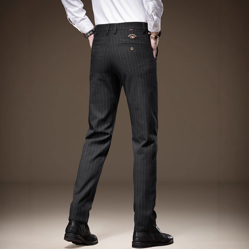 高端男士修身条纹西裤男