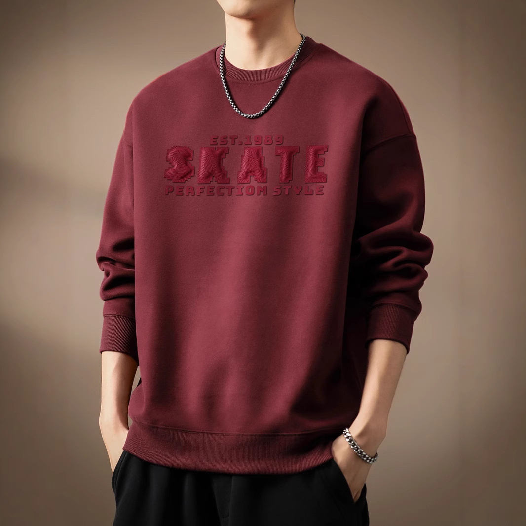 美式重磅印花圆领卫衣男