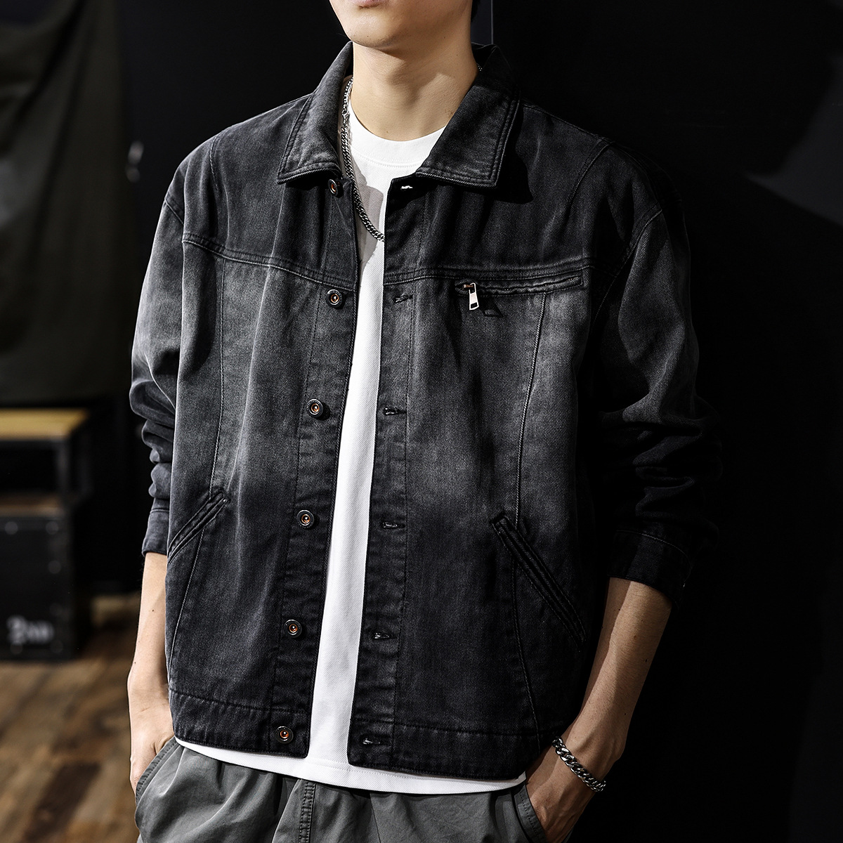 美式复古重磅牛仔男夹克