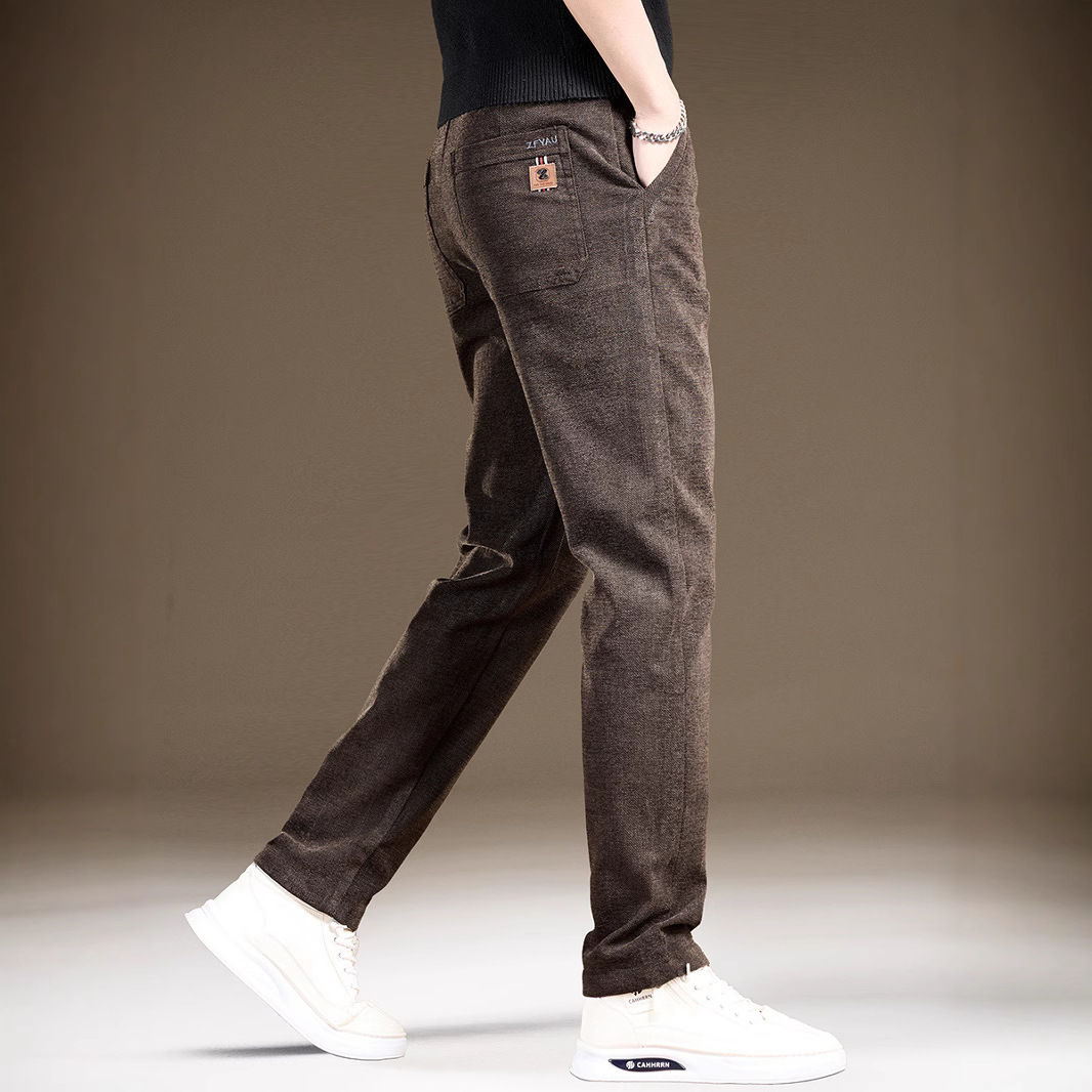 高端轻奢商务雪尼尔长裤子男弹力2025夏季新款修身直筒男士休闲裤