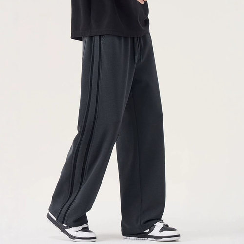 2026秋季四季新款欧美日韩条纹针织高级灰直筒休闲裤男很轻PANTS
