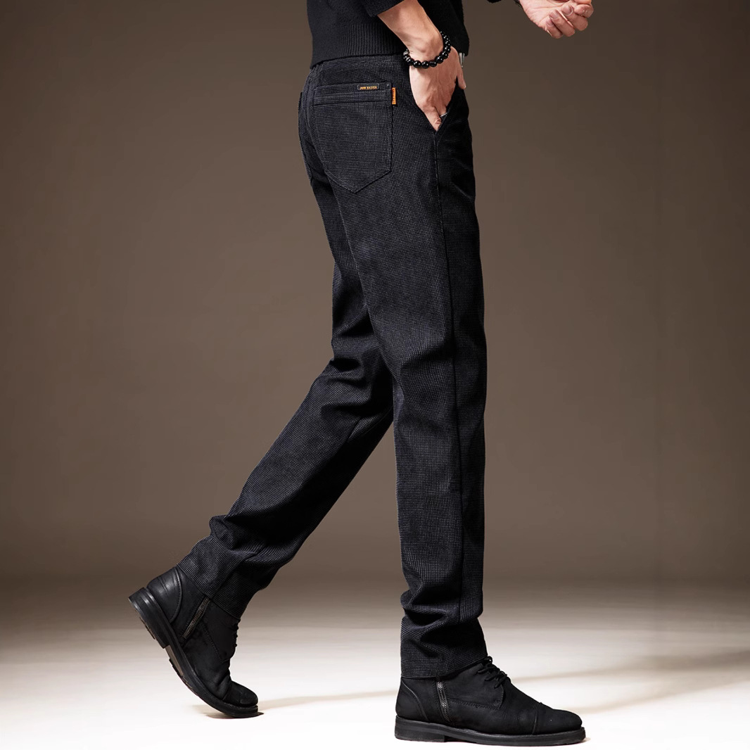 高端软糯亲肤华夫格休闲裤子男秋冬加绒宽松直筒灯芯绒商务西裤男