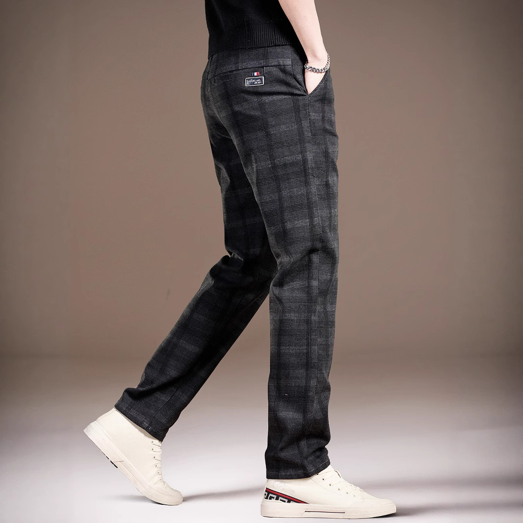 高端英伦格子裤子男2025新款男士直筒毛呢商务修身西裤休闲裤男潮