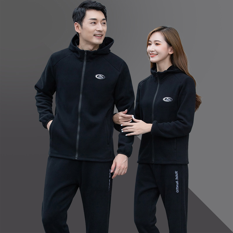 加绒运动套装男秋冬潮流时尚卫衣情侣休闲套装男女加厚保暖运动服