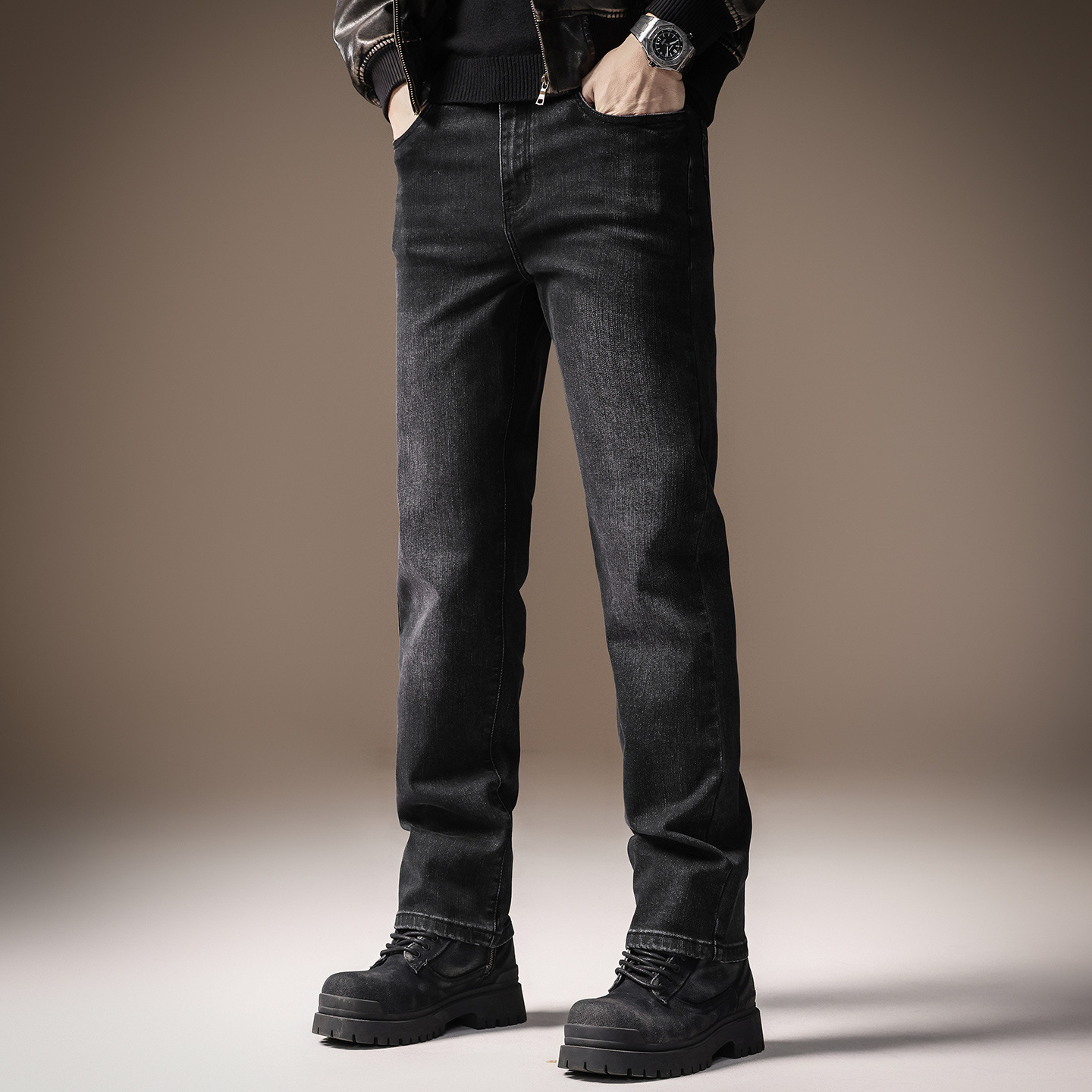 高端美式复古弹力直筒男裤