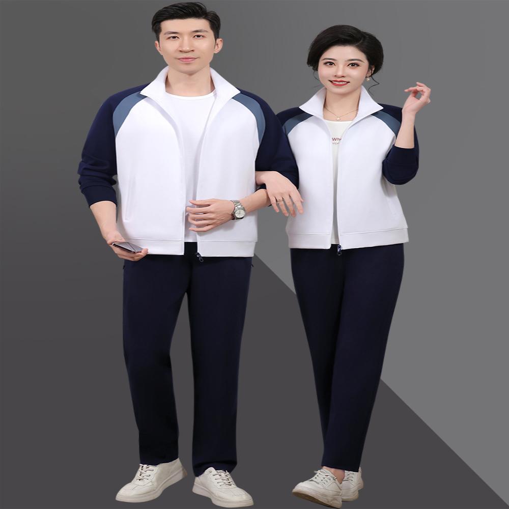 中老年情侣运动套装男女春秋新款开衫外套爸爸妈妈宽松休闲运动服