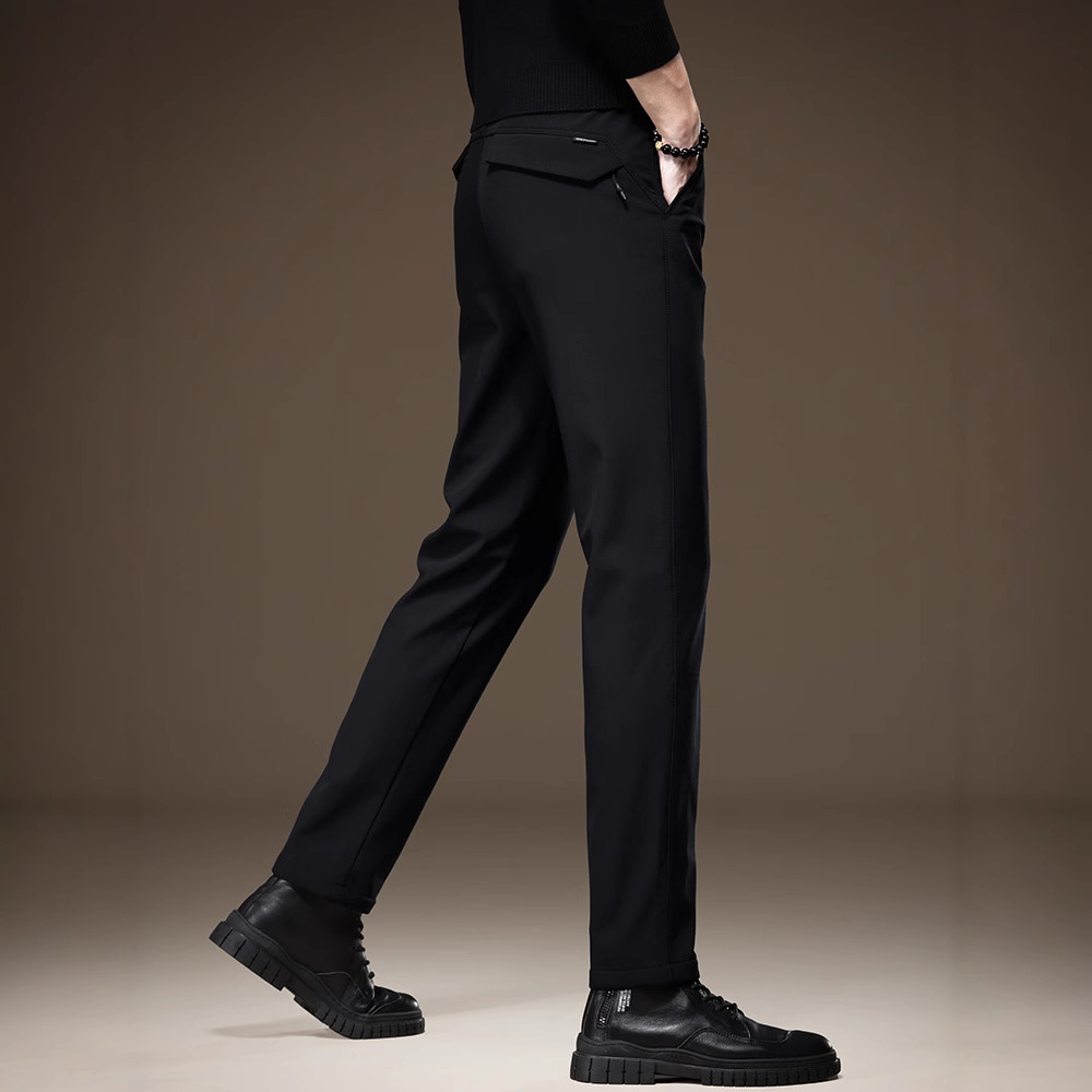 高端设计感户外防风休闲裤男加绒加厚黑色商务弹力修身小脚西裤男