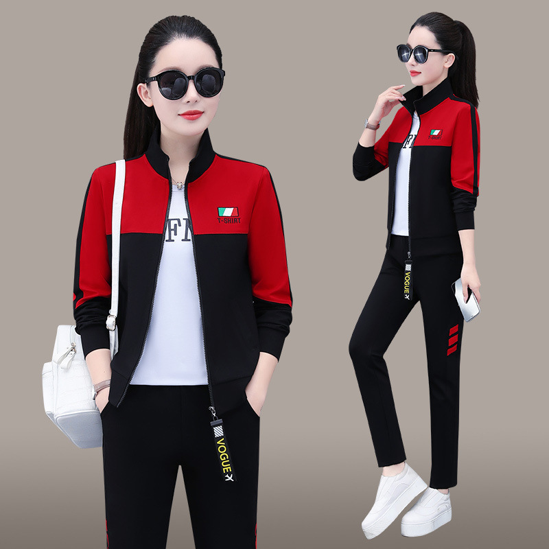 休闲运动服时尚套装女士2023年新款春秋开衫三件套团购跑步服